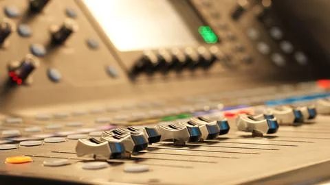 Mixing Console Closeup Modern Studio Panel Background Audio Technology Stock Photos