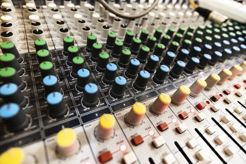 Mixing console for setting up and recording close-up sound. Recording studio. Stock Photos