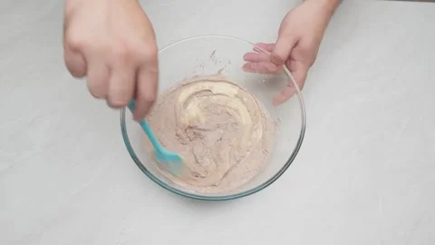 Mixing Cream Into Cocoa Batter Stock Footage 327910368