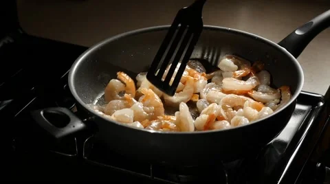 Mixing Fried Shrimps Stock Footage 55493638