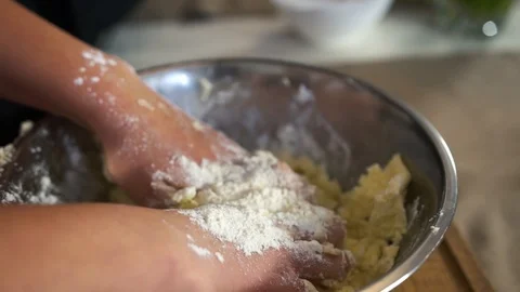Mixing ingredients for dumpling preparation Stock Footage 123650988