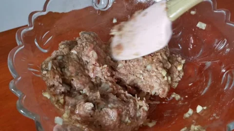Mixing Ingredients of a Ground Beef Mixture Stock Footage 231119401