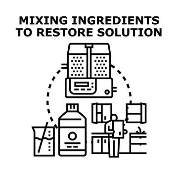 Mixing ingredients restoring solution in chemical laboratory process Stock Illustration