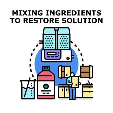 Mixing ingredients restoring solution in chemical laboratory process Stock Illustration