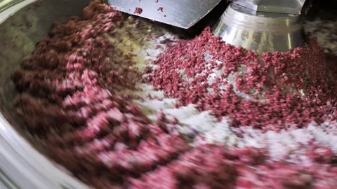 Mixing ingredients for sausages at meat processing plant Stock Footage 164432934