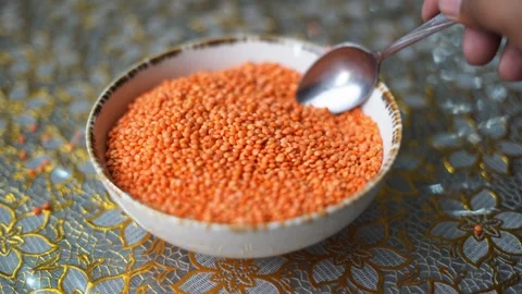 Mixing lentils with spoon Stock Footage 332688860