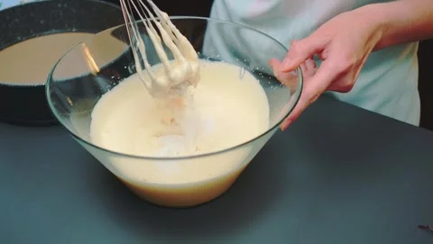 Mixing liquid dough with a whisk Stock-Footage 252179551