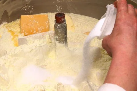 Mixing mass for the production of processed cheese. Cheese production Stock Photos