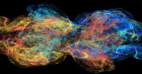 Mixing of microorganism molecules. Red blue jellyfish-shaped Particles rotating Stock Footage 272213716