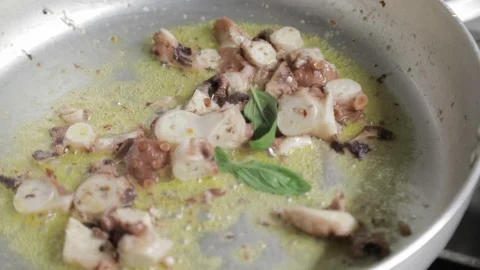 Mixing Octopus in a Pan 02 Stock Footage 86245083