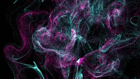 Mixing paints consisting of particles of pink and turquoise Stock Footage 213612576