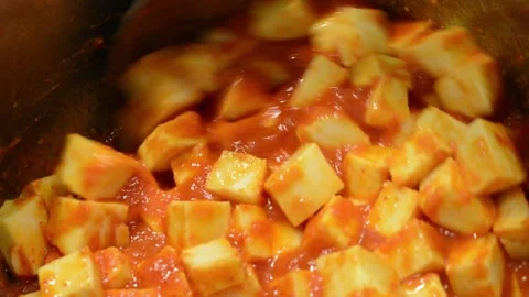 Mixing Paneer in Pot Stock Footage 136059473