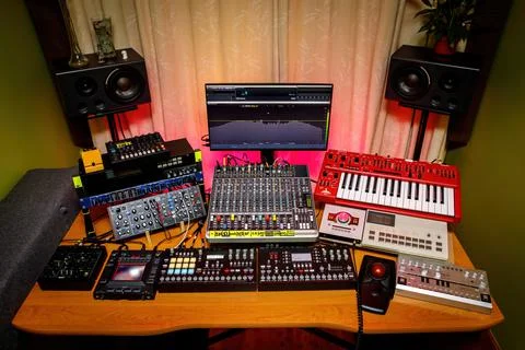 Mixing panel in the boutique recording studio Stock Photos
