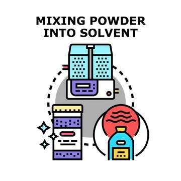Mixing powder into solvent in laboratory process Stock Illustration