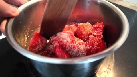 Mixing prickly pear fruit with sugar for dessert Stock Footage 345081283