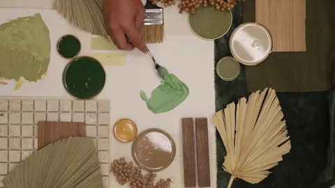 Mixing process of acrylic paints for interior decoration interior view, color pa Vídeos de archivo 282104875