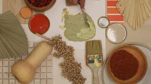 Mixing process of acrylic paints for interior decoration interior view, color pa Vídeos de archivo 282105286