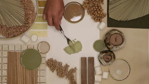 Mixing process of acrylic paints for interior decoration interior view, color pa 動画素材 282108512