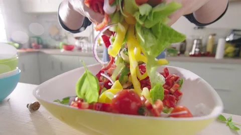 Mixing Salad 200fps slow motion Stock Footage 46471986