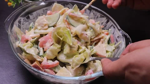 Mixing salad close angle  Stock Footage 328013558