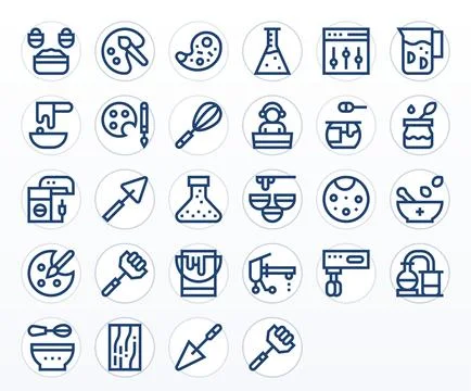 Mixing Vector Graphics Pack including 28 Bold Line 128x128 Pixel Aligned Icon Stock Illustration