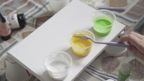Mixing Yellow Paint Stock-Footage 139264397