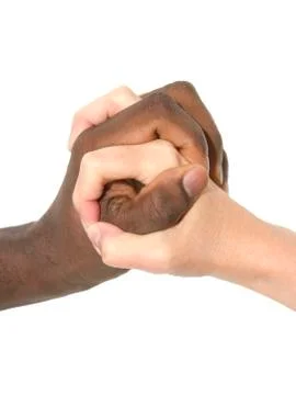 Mixity - Two joint hands symbolizing diversity Stock-Fotos