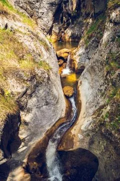 Mixnitz waterfall path along mountain stream. Tourist spot. Travel destinatio Stock Photos