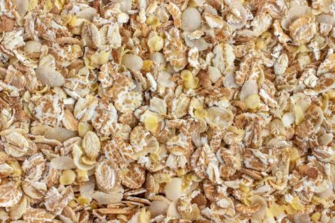 Mixture of cereal flakes. Background, texture Stock Photos