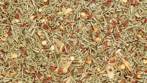 Mixture of dried herbs and vegetables. Seasoning. Stock Footage 140433663
