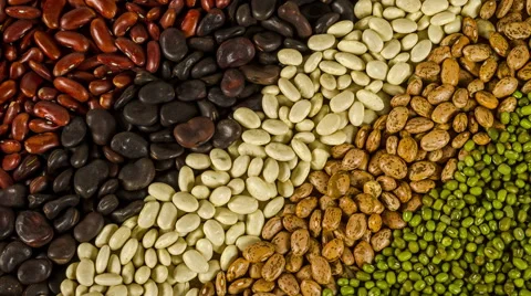 Mixture of dried lentils, peas, soybeans, beans background rotation 4k Stock Footage 53209593