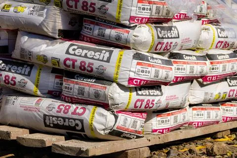 Mixture for fixing expanded polystyrene boards and creating base plaster layer Stock Photos