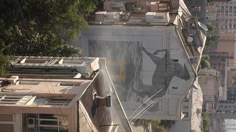 A mixture of medieval architecture and modern elements in the center of Kyiv. Stock Footage 282975976