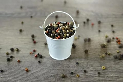 A mixture of pepper varieties with peas Stock Photos