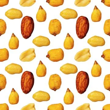 A mixture of roasted nuts and corn with almonds as a seamless pattern Stock Photos