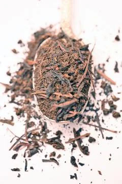 Mixture Tea Powder in Spoon, Angled Top View Macro Food Photograph with Sof.. Stock-Fotos