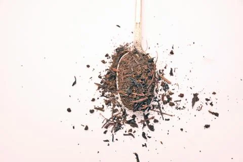 Mixture Tea Powder in Spoon, Angled Top View Macro Food Photograph with Sof.. Foto stock