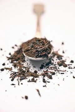 Mixture Tea Powder in Spoon, Angled Top View Macro Food Photograph with Sof.. Stock Photos
