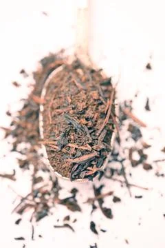 Mixture Tea Powder in Spoon, Angled Top View Macro Food Photograph with Sof.. Fotos Stock
