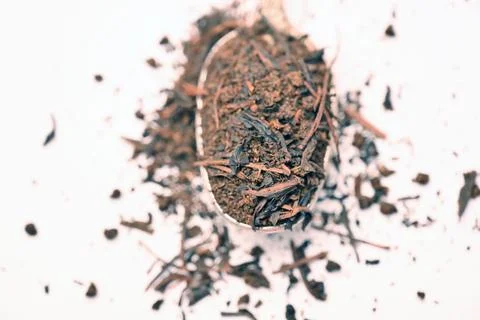 Mixture Tea Powder in Spoon, Angled Top View Macro Food Photograph with Sof.. Stock Photos