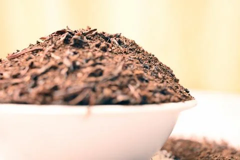 Mixture Tea Powder in Spoon, Front View Macro Food Photograph with Negative.. Stock-Fotos