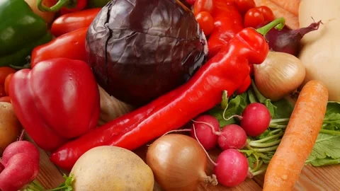 Mixture of vegetables on the table. Stock Footage 224929825