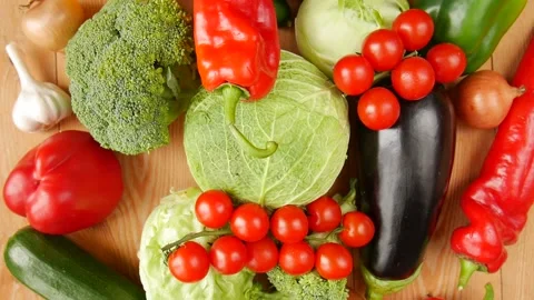 Mixture of vegetables on the table. Stock Footage 239974258