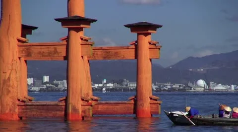 Miyajima Torii Gate And Boat Stock Footage