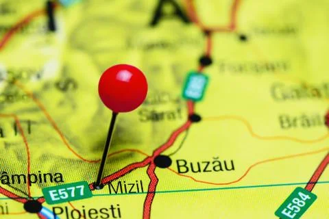 Mizil pinned on a map of Romania Stock-Fotos