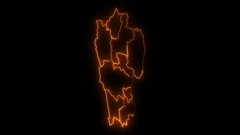 Mizoram State Neon Map Glowing Outline India Animation 4K Stock Footage 330998627