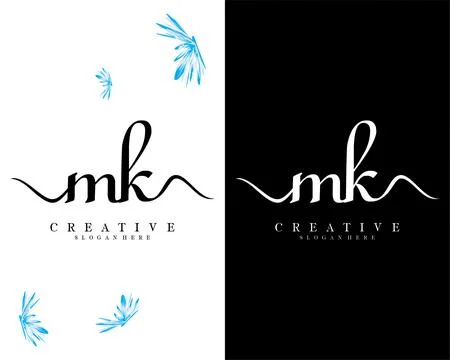 Mk, km handwriting script font letter logo design template vector Illustrazione stock
