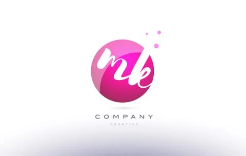 Mk m k  sphere pink 3d hand written alphabet letter logo Stock Illustration