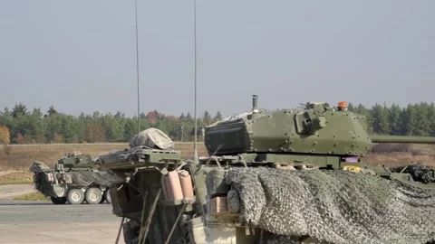 Mk44 Bushmaster II Live Fire - M1296, M1128, M1126 Strykers in Action 008 Video stock 166449848