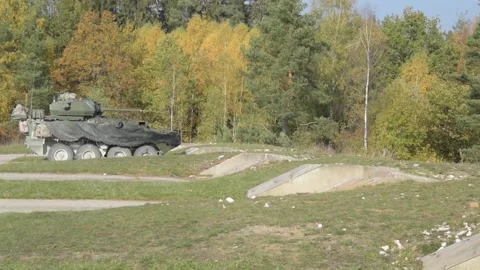 Mk44 Bushmaster II Live Fire - M1296, M1128, M1126 Strykers in Action 014 Stock Footage 166450043